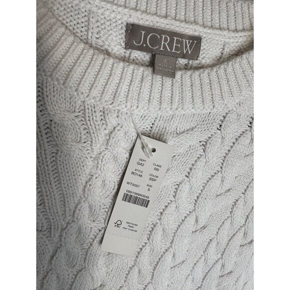 NWT J. Crew Cable-Knit White Cotton Sweater-sz Small - Picture 2 of 6